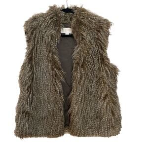 Michael Kors Womens Faux Fur Vest Brown Black Size Large Two Clasp Closure
